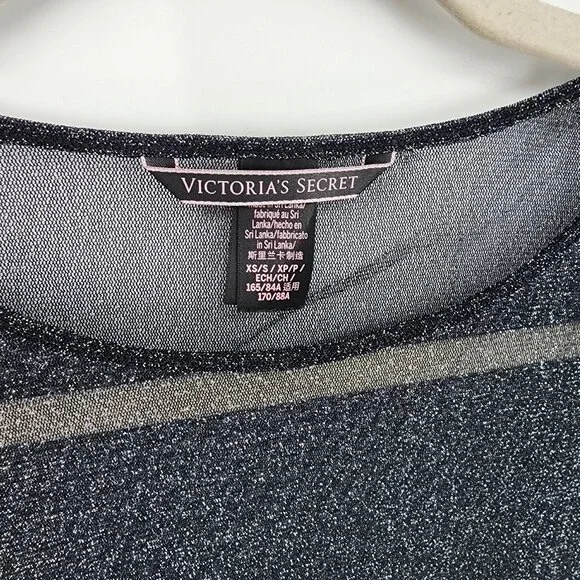 3/$25 306. Victorias Secret Sheer Top XS Sparkle Shimmer Metallic Silver Black - Picture 3 of 5